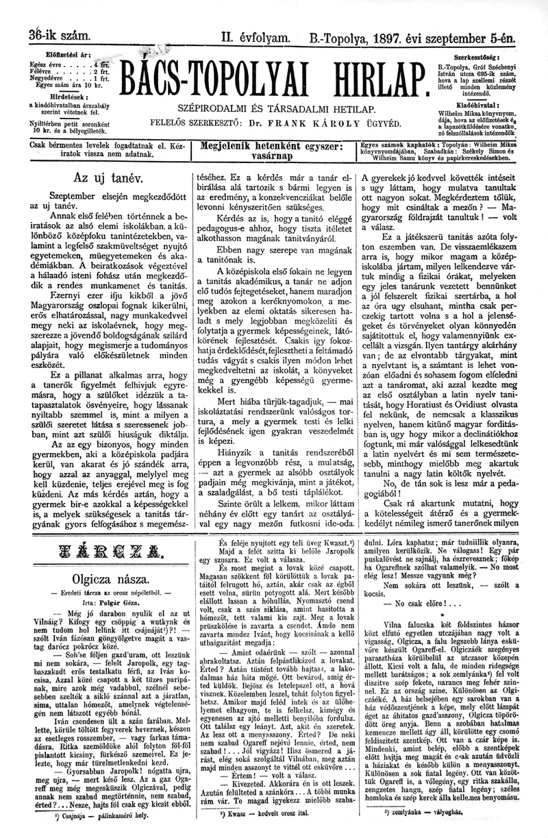 Bács-Topolyai Hirlap, 2. évf. 1897. szeptember 5. 36. sz.