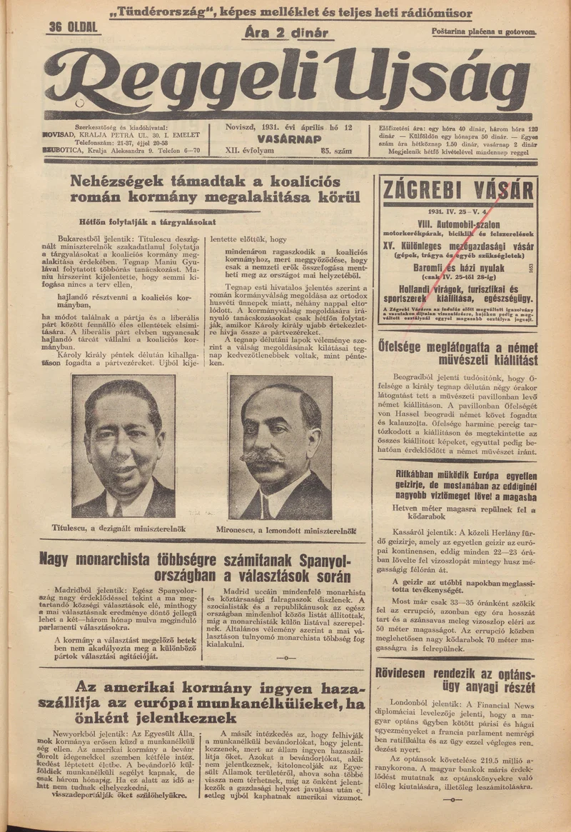 Reggeli Újság, 12. évf. 1931. április 12. 85. sz.