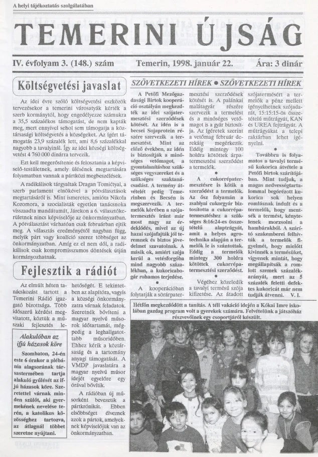 Temerini Újság, 4. évf. 1998. január 22. 3. sz.