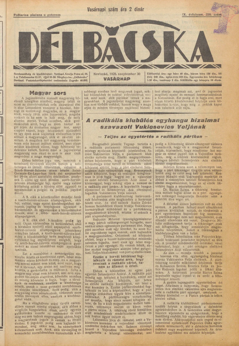 Délbácska, 9. évf. 1928. szeptember 30. 229. sz.