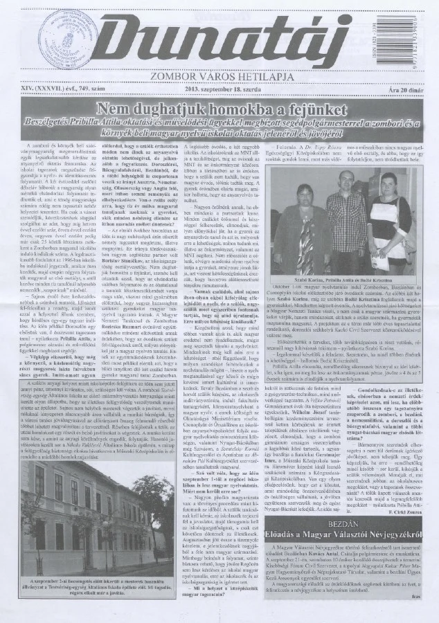 Dunatáj, 15. évf. 2013. szeptember 18. 749. sz.