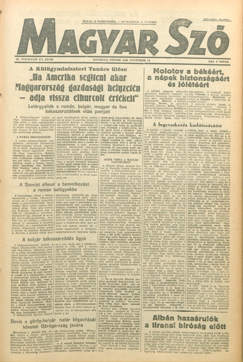 Magyar Szó, 3. évf. 1946. november 15. 272. sz. 1–6. oldal