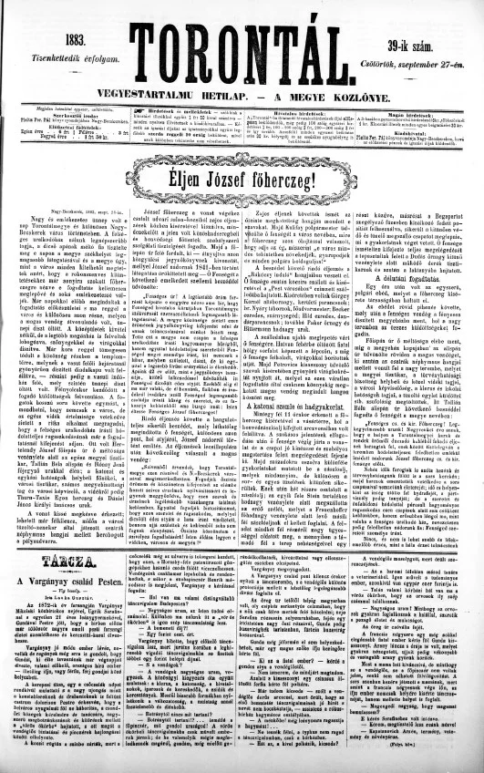 Torontál, 12. évf. 1883. szeptember 27. 39. sz.
