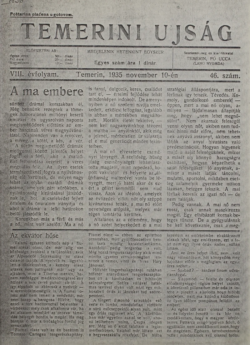 Temerini Újság 1928-1944, 8. évf. 1935. november 10. 46. sz.
