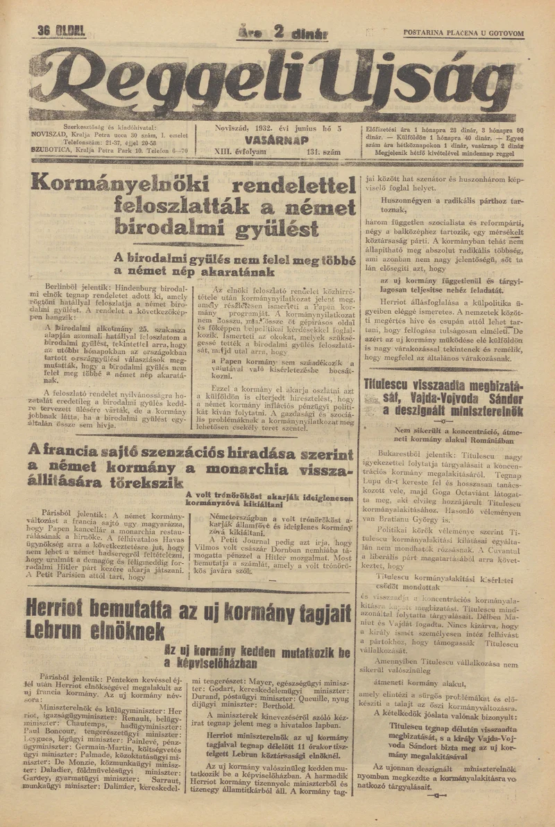 Reggeli Újság, 13. évf. 1932. június 5. 131. sz.