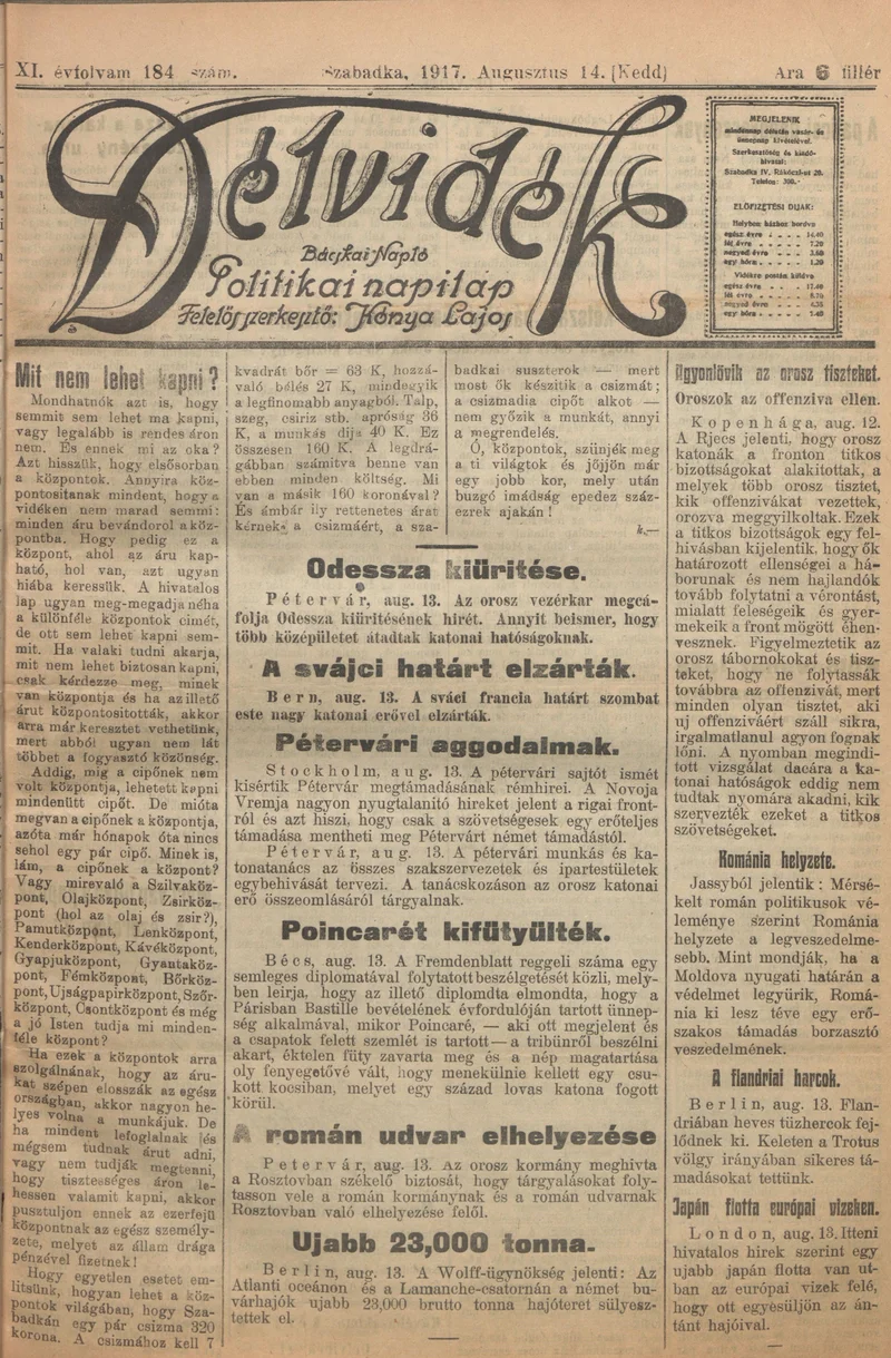 Délvidék, 11. évf. 1917. augusztus 14. 184. sz.