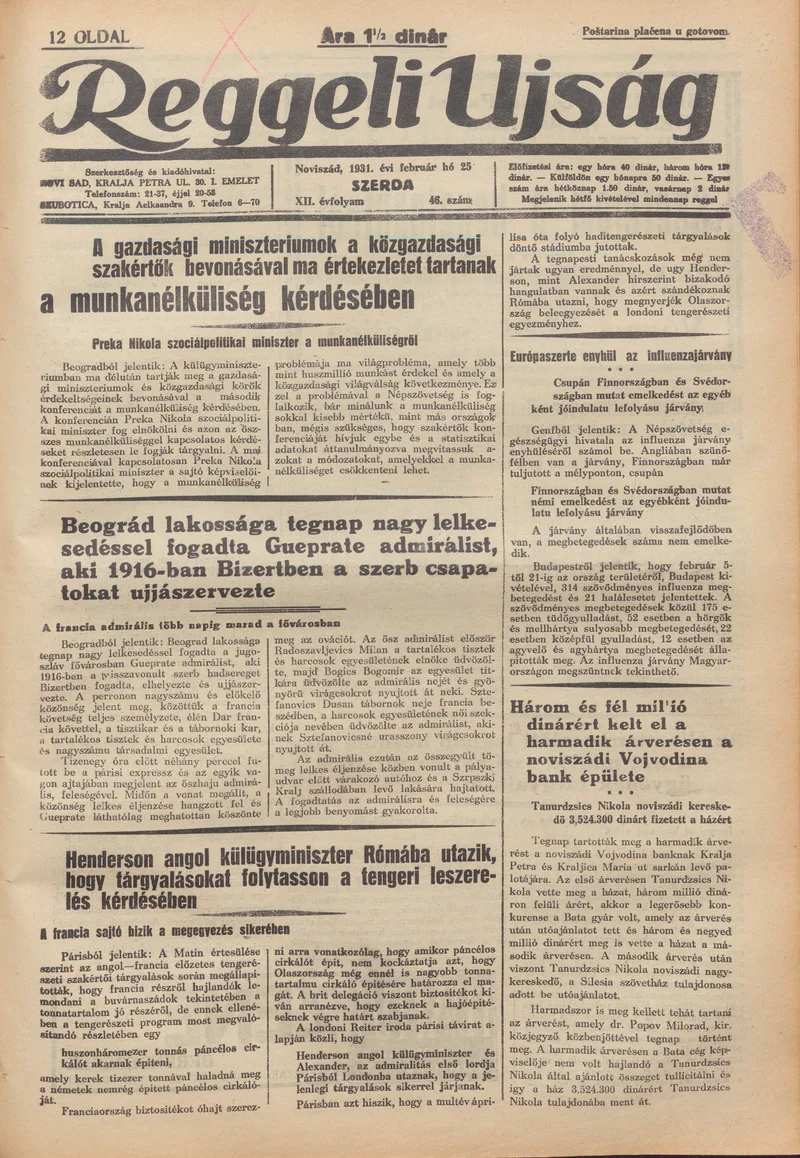 Reggeli Újság, 12. évf. 1931. február 25. 46. sz.