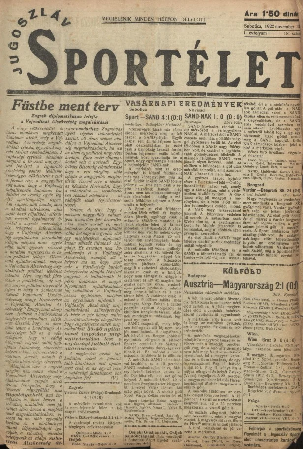 Jugoszláv sportélet, 1. évf. 1922. november 27. 18. sz.
