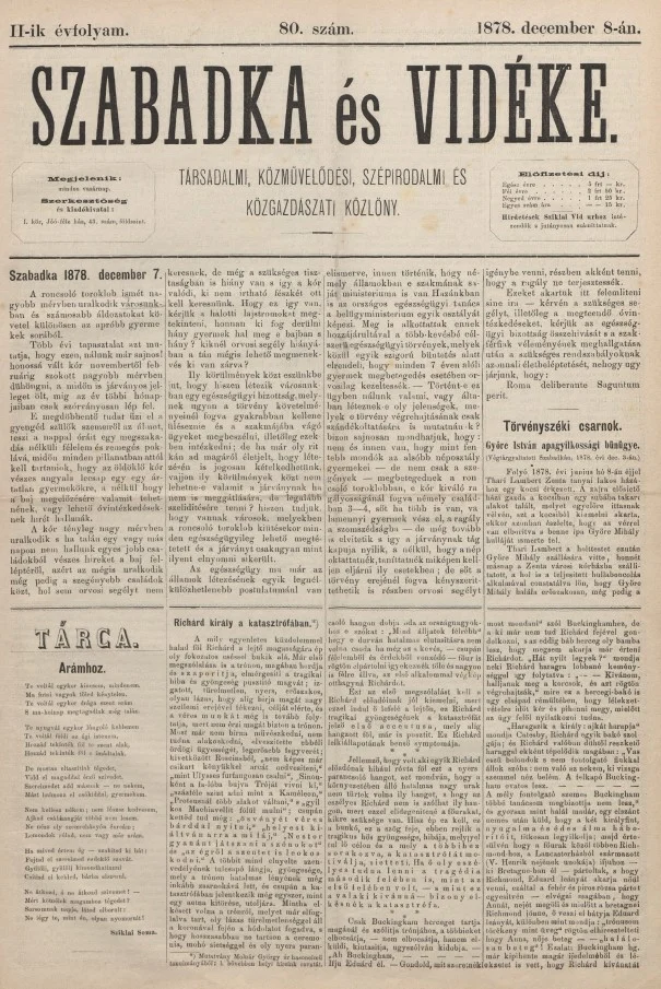 Szabadka és vidéke, 2. évf. 1878. december 8. 80. sz.