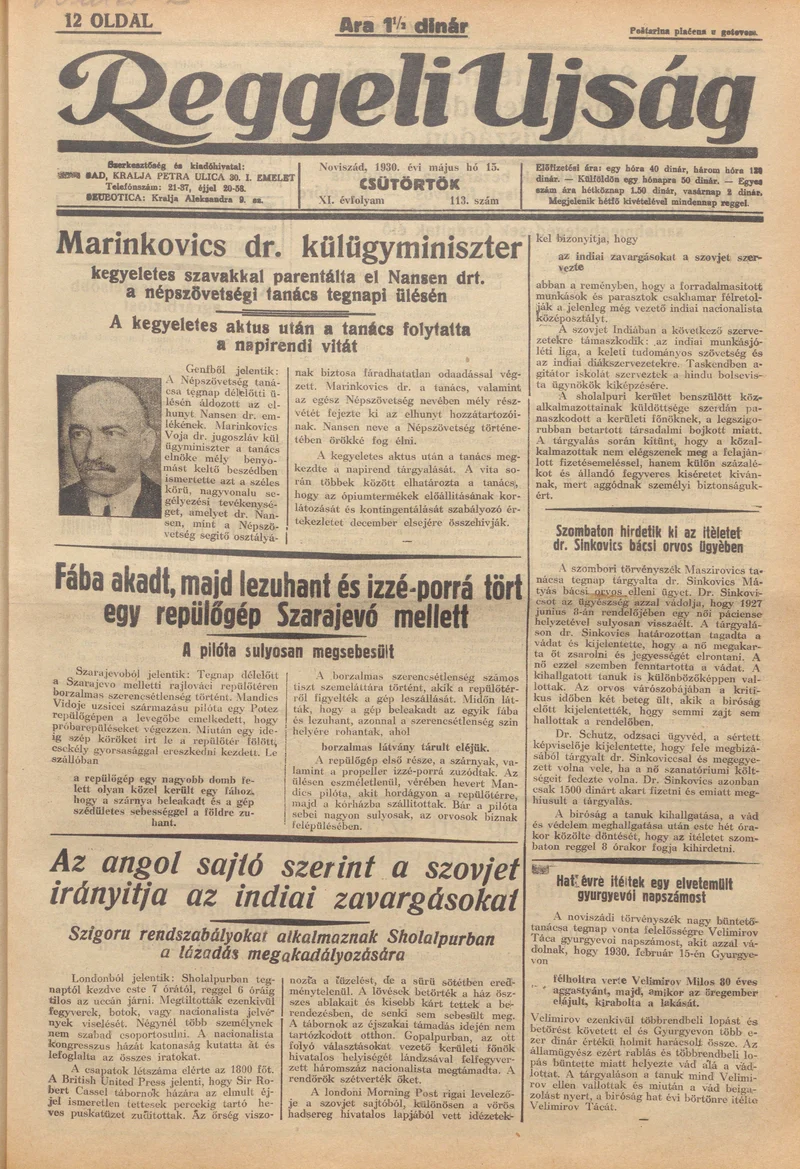 Reggeli Újság, 11. évf. 1930. május 15. 113. sz.