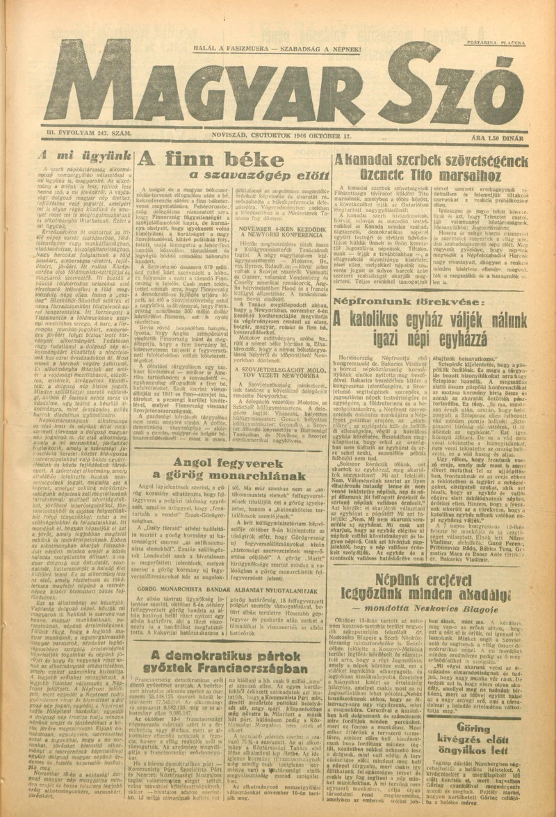 Magyar Szó, 3. évf. 1946. október 17. 247. sz. 1–4. oldal