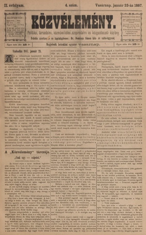 Közvélemény, 2. évf. 1887. január 23. 4. sz.