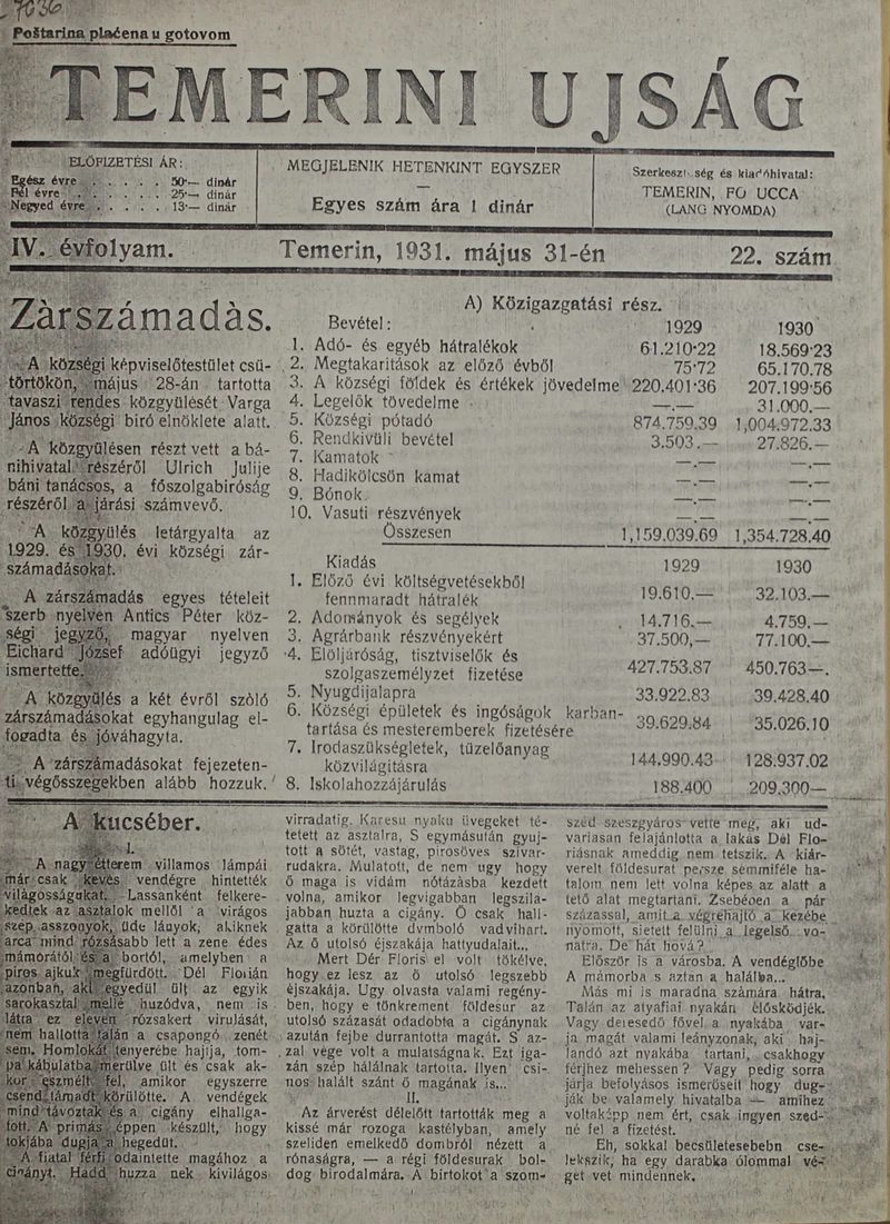 Temerini Újság 1928-1944, 4. évf. 1931. május 31. 22. sz.