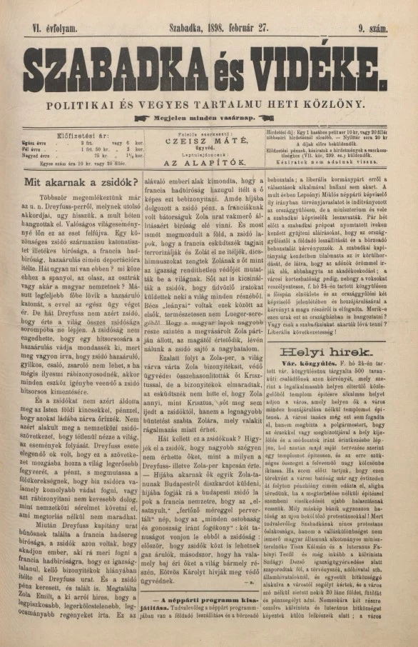 Szabadka és vidéke II, 6. évf. 1898. február 27. 9. sz.