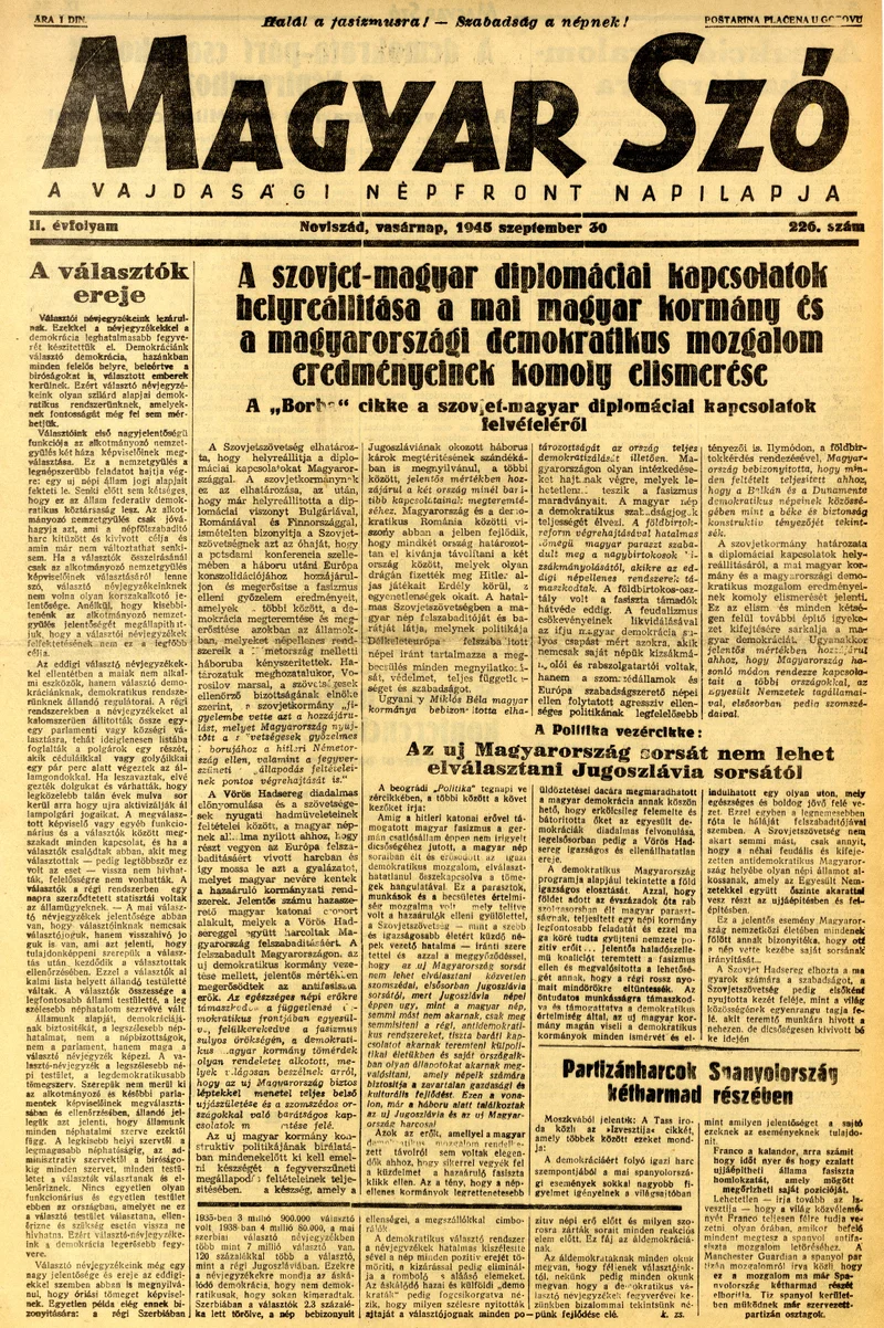 Magyar Szó, 2. évf. 1945. szeptember 30. 226. sz. 1–8. oldal