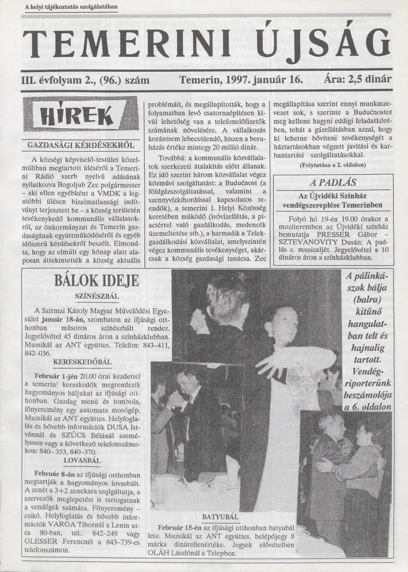 Temerini Újság, 3. évf. 1997. január 16. 2. sz.