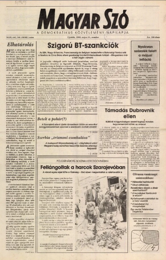 Magyar Szó, 49. évf. 1992. május 30. 146. sz. 1–20. oldal