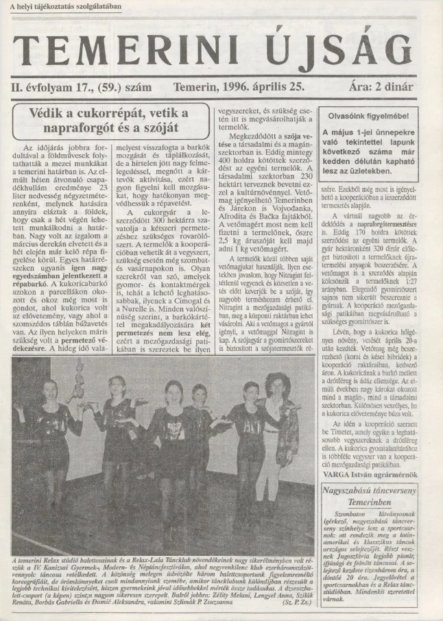 Temerini Újság, 2. évf. 1996. április 25. 17. sz.