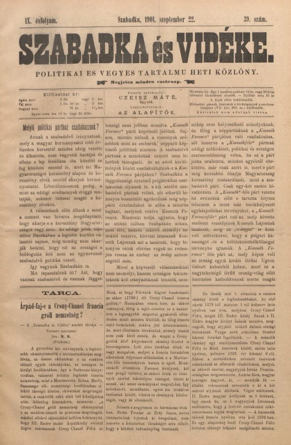 Szabadka és vidéke II, 9. évf. 1901. szeptember 22. 39. sz.