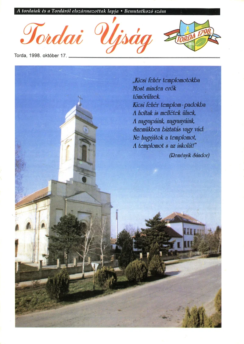Tordai Újság, 1. évf. 1998. október 17. 1. sz. 1–8. oldal