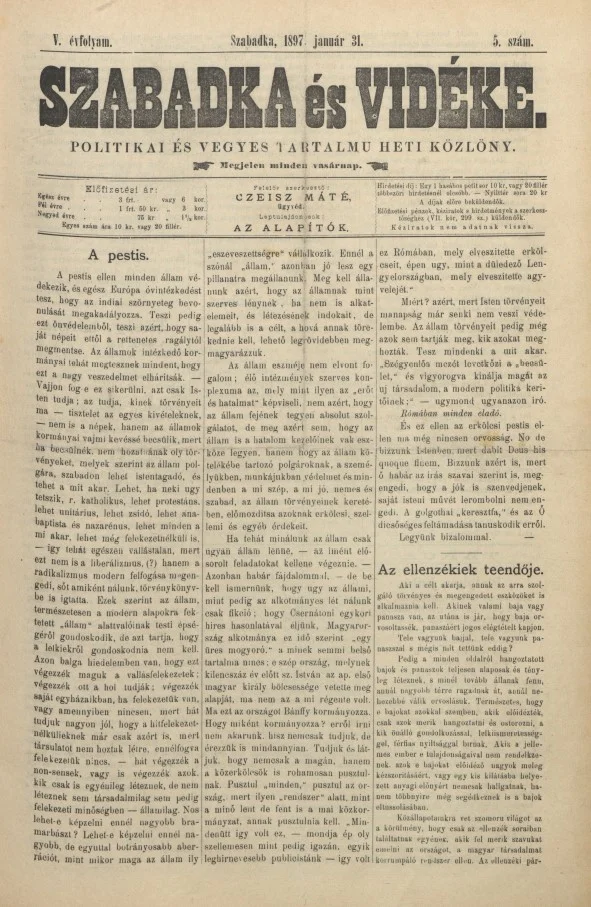 Szabadka és vidéke II, 5. évf. 1897. január 31. 5. sz.