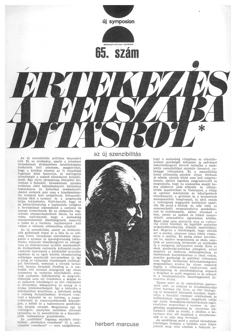 Új Symposion, 6. évf. 1970. szeptember 20. 65. sz. 1–28. oldal