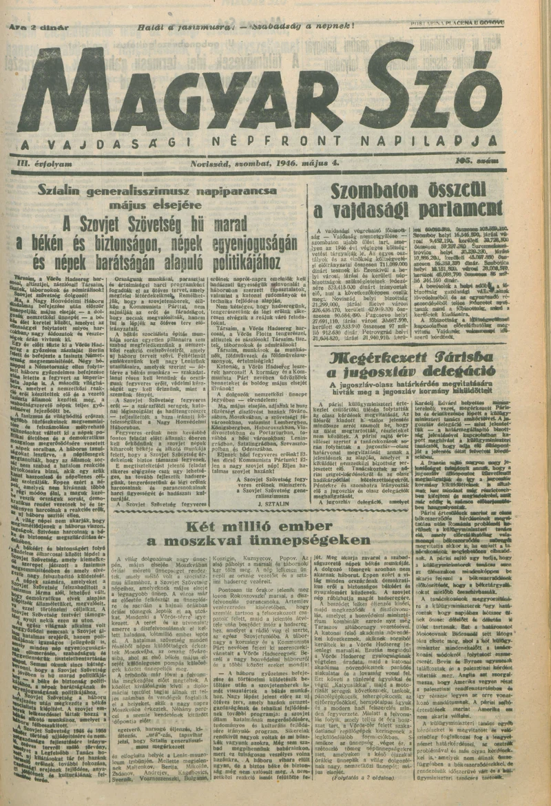 Magyar Szó, 3. évf. 1946. május 4. 105. sz. 1–6. oldal