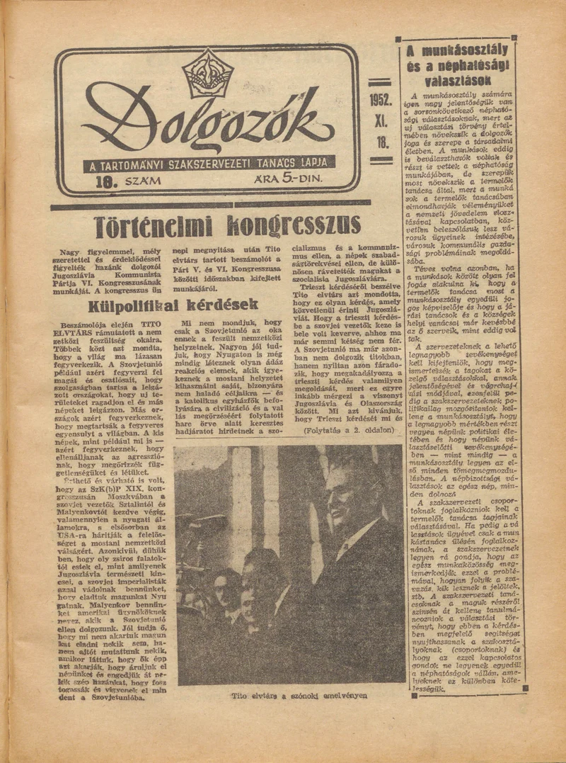 Dolgozók, 6. évf. 1952. november 18. 18. sz.