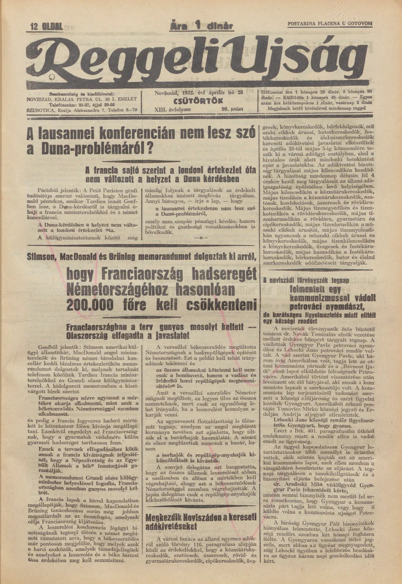 Reggeli Újság, 13. évf. 1932. április 28. 99. sz.