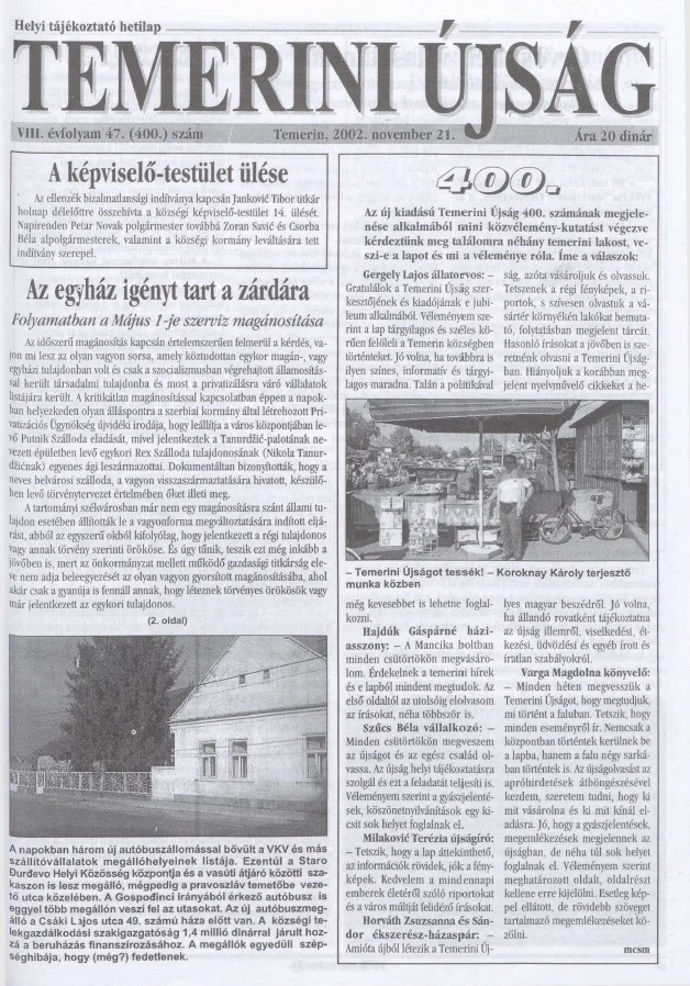 Temerini Újság, 8. évf. 2002. november 21. 47. sz.