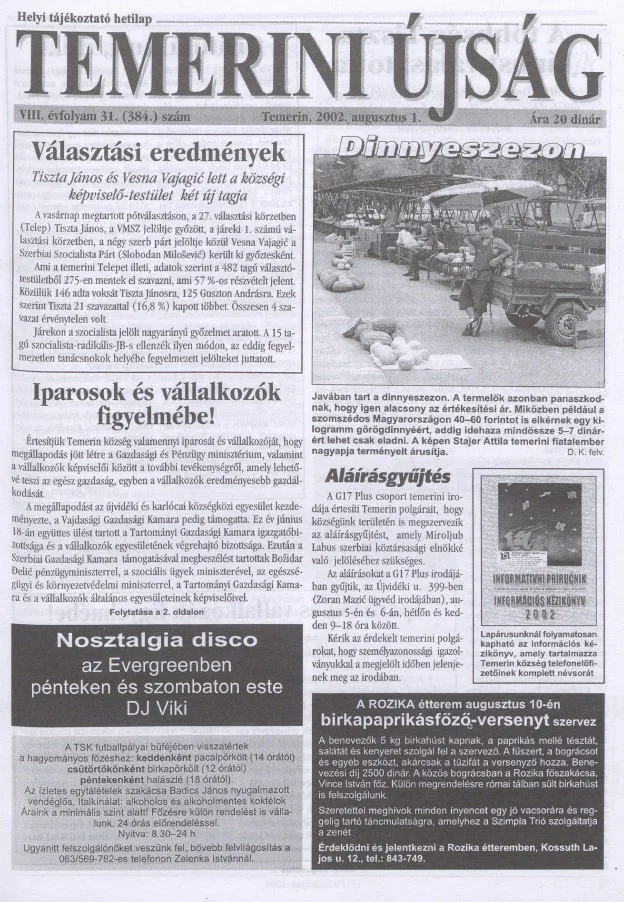 Temerini Újság, 8. évf. 2002. augusztus 1. 31. sz.
