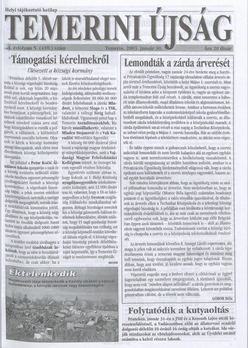 Temerini Újság, 9. évf. 2003. január 30. 5. sz.