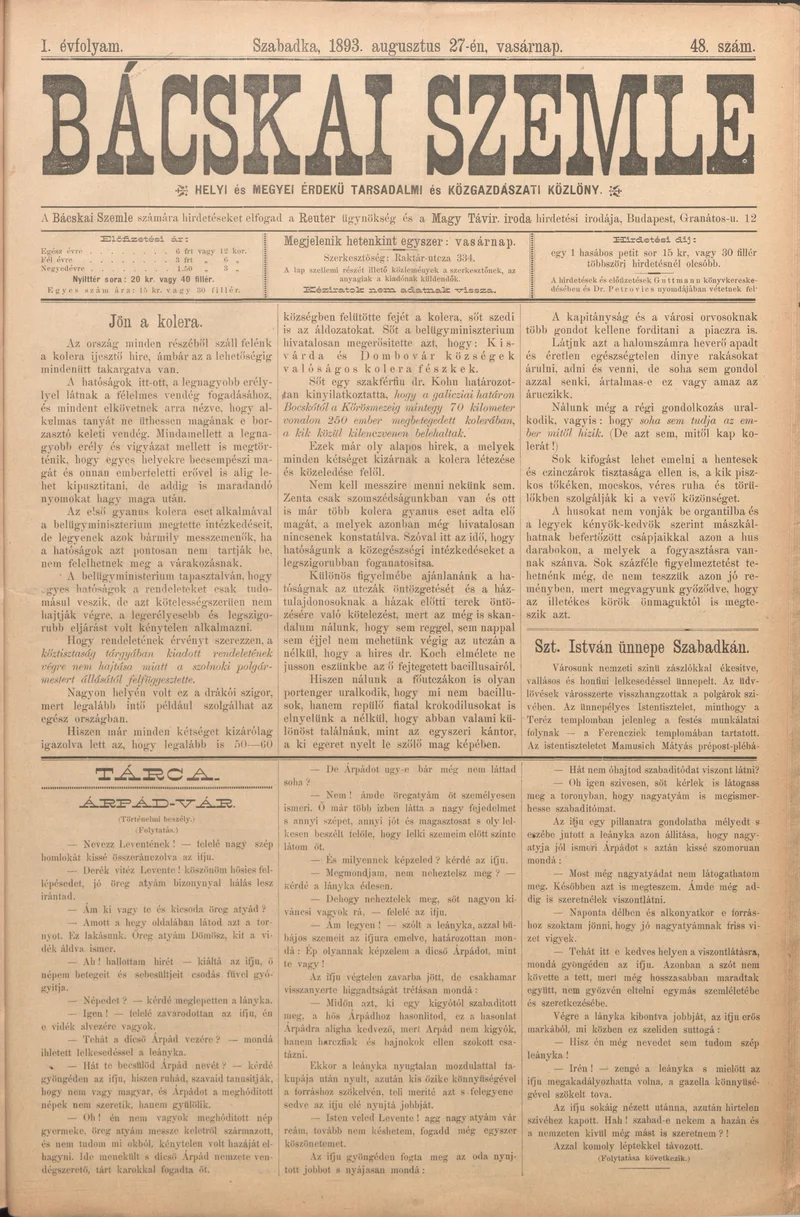 Bácskai Szemle, 1. évf. 1893. augusztus 27. 48. sz.