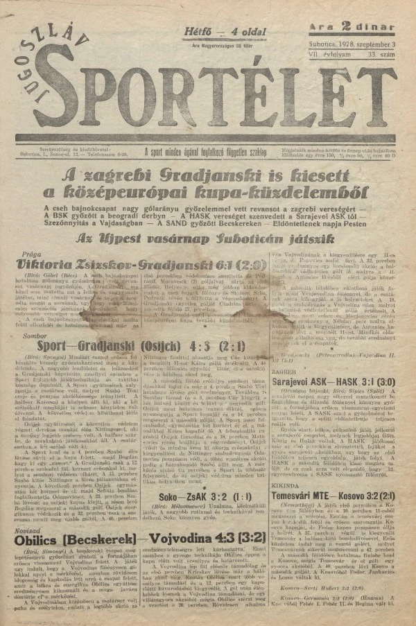 Jugoszláv sportélet, 7. évf. 1928. szeptember 3. 33. sz.