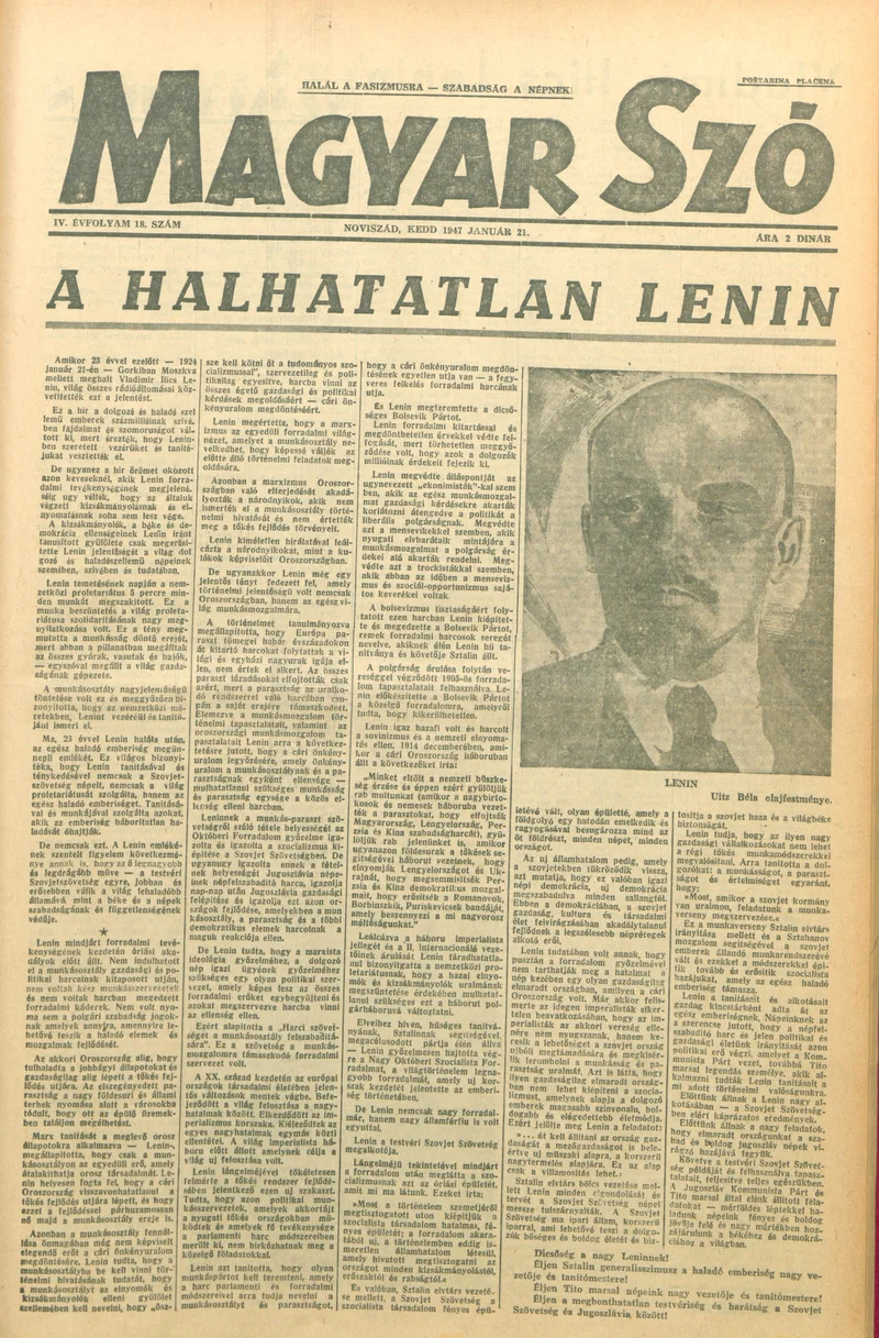 Magyar Szó, 4. évf. 1947. január 21. 18. sz. 1–8. oldal