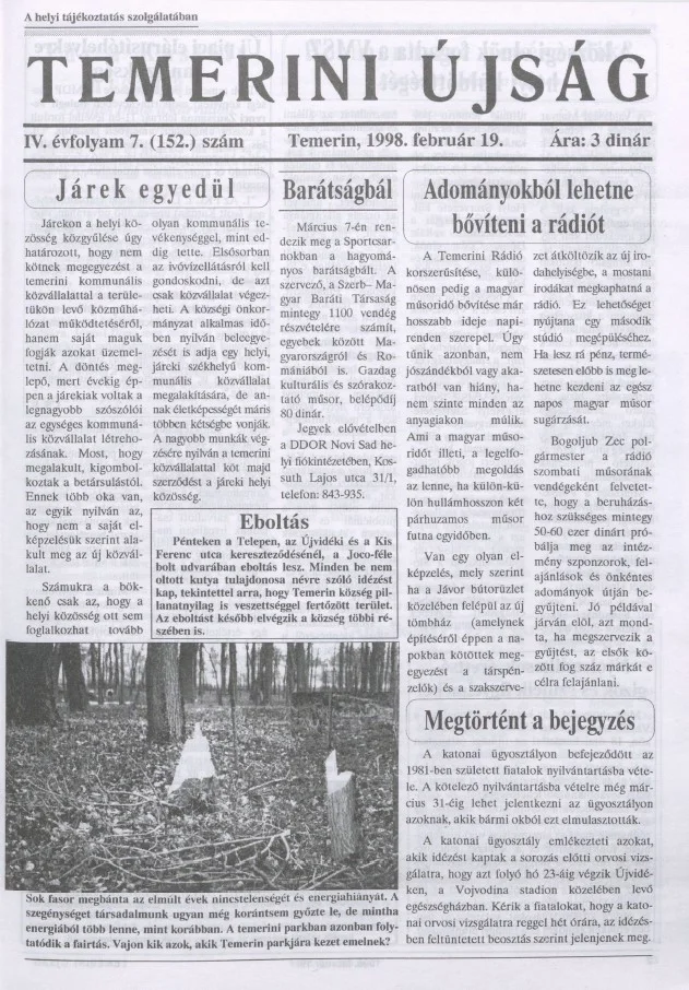Temerini Újság, 4. évf. 1998. február 19. 7. sz.