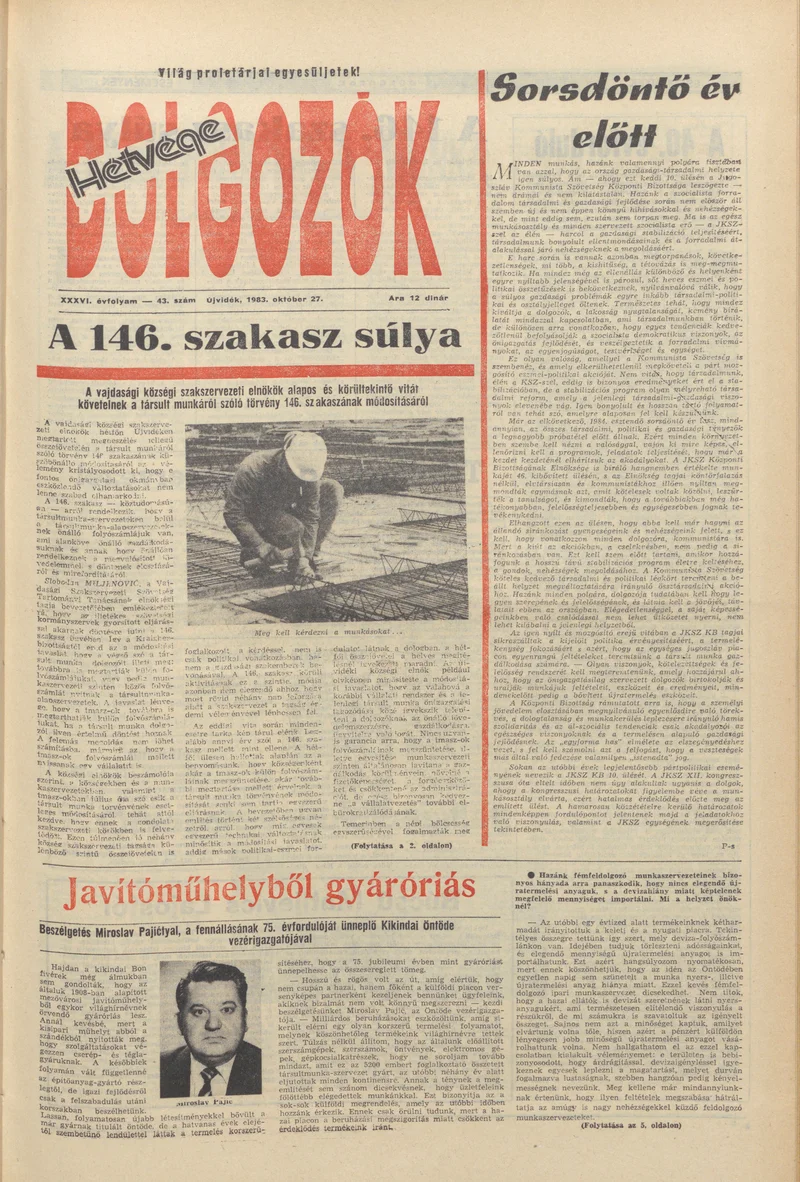 Dolgozók, 37. évf. 1983. október 27. 43. sz.