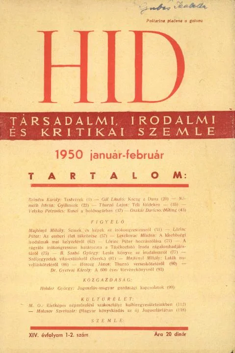 Híd, 14. évf. 1950. január – február. 1–2. sz. 1–128. oldal