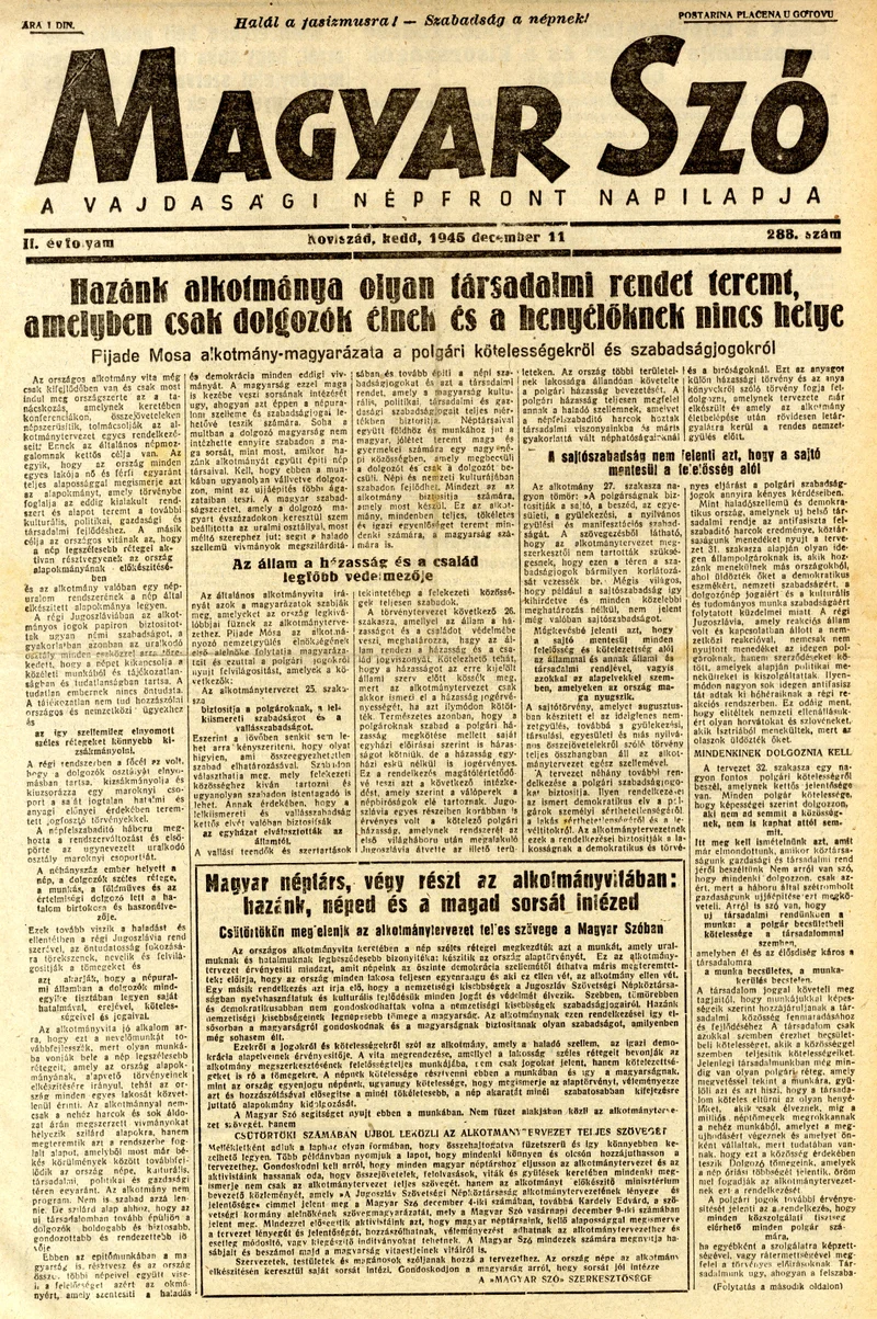 Magyar Szó, 2. évf. 1945. december 11. 288. sz. 1–4. oldal