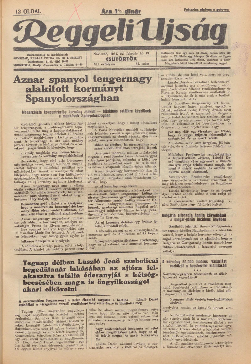 Reggeli Újság, 12. évf. 1931. február 19. 41. sz.