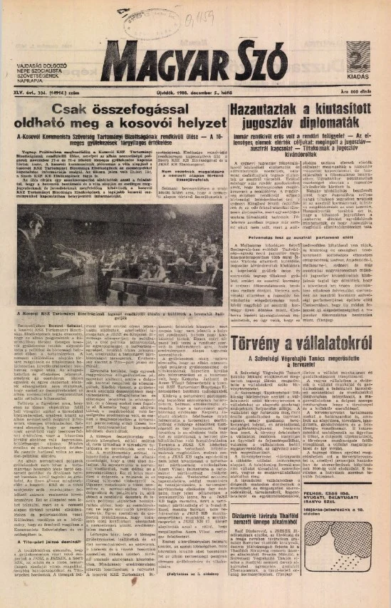 Magyar Szó, 45. évf. 1988. december 5. 334. sz.