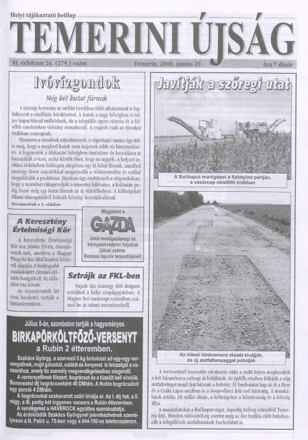 Temerini Újság, 6. évf. 2000. június 29. 26. sz.