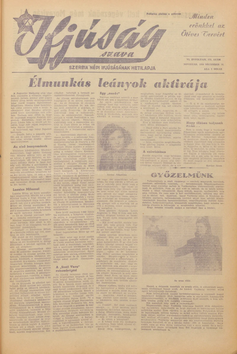 Ifjúság Szava, 6. évf. 1950. december 16. 275. sz.