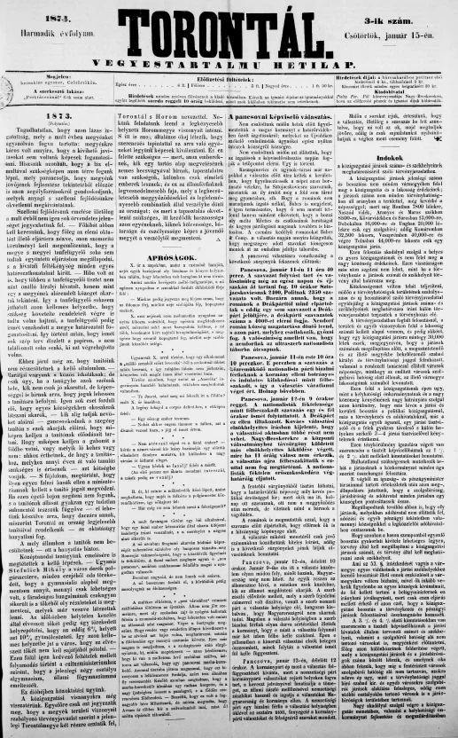 Torontál, 3. évf. 1874. január 15. 3. sz.