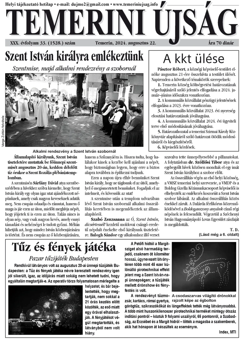 Temerini Újság, 30. évf. 2024. augusztus 22. 33. sz.