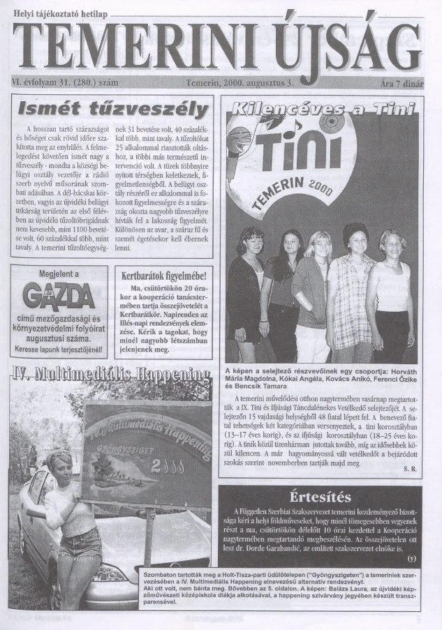 Temerini Újság, 6. évf. 2000. augusztus 3. 31. sz.