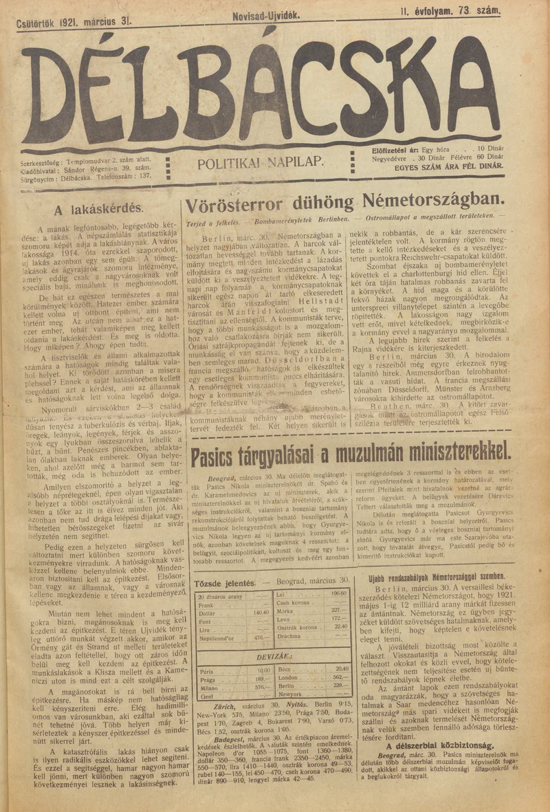 Délbácska, 2. évf. 1921. március 31. 73. sz.