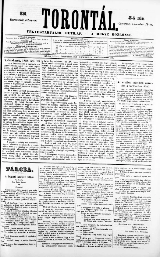 Torontál, 15. évf. 1886. november 11. 45. sz.
