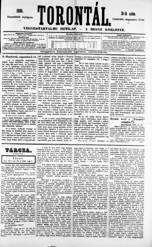 Torontál, 15. évf. 1886. augusztus 5. 31. sz.