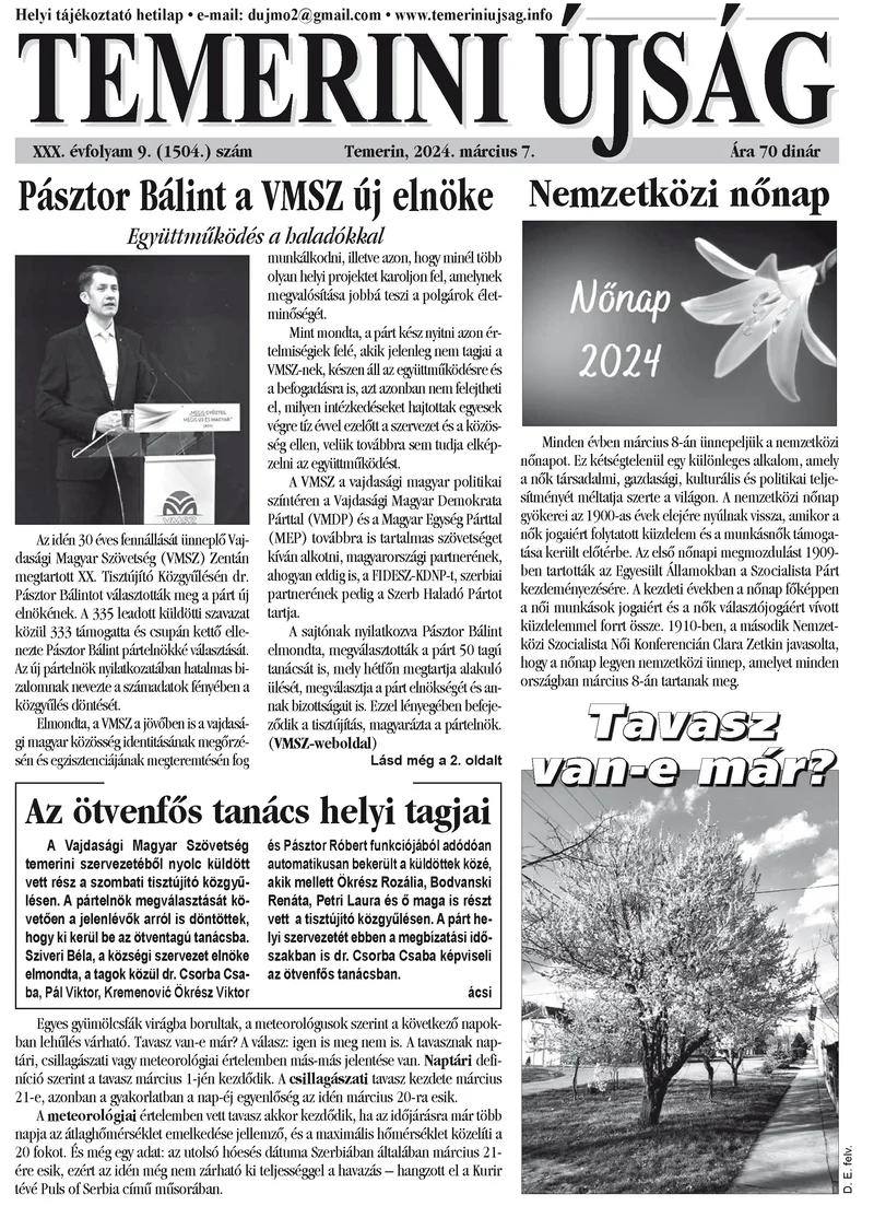 Temerini Újság, 30. évf. 2024. március 7. 9. sz.